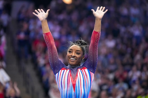 Simone Biles celebrating