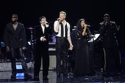 Pentatonix, from left, Kevin Olusola, Mitch Grassi, Scott Hoying, Kirstin Maldonado and Matt Sallee perform during the 66th annual Grammy Awards on Sunday, Feb. 4, 2024, in Los Angeles.