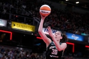 In this file photo, New York Liberty's Breanna Stewart shoots during the first half of a WNBA basketball game against the Indiana Fever, Saturday, July 6, 2024, in Indianapolis. (AP Photo/Darron Cummings)