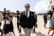 Former U.S. Rep. George Santos arrives at court in Central Islip, N.Y., Monday, Aug. 19, 2024. (AP Photo/Stefan Jeremiah)