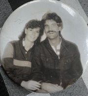 Jerry Galluzzo and Tina Taylor had this photo pin made at the New York State Fair in 1984 during one of their first dates. The couple married in 1988. "We have not changed a bit," he said.