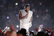 Usher performs during halftime of the NFL Super Bowl 58 football game between the San Francisco 49ers and the Kansas City Chiefs Sunday, Feb. 11, 2024, in Las Vegas.