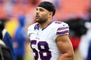 Buffalo Bills linebacker Matt Milano (58) pictured after an NFL football game against the Washington Commanders, Sunday, September 24, 2023 in Landover, Maryland. (AP Photo/Daniel Kucin Jr.)