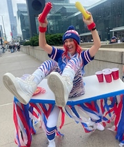 Sarah Peterson won a costume contest at Fanatics Fest. Her prize? Free tickets to every major sports championship event.